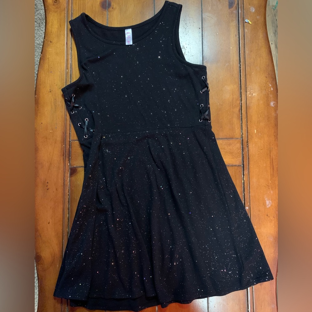 Justice girls casual dress, black with silver sparkles